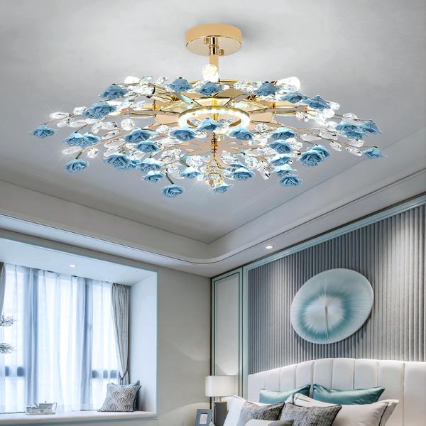 JYLIGHTING Crystal Flower Modern Fashion High Ceiling Wedding Bedroom LED Hanging Pendent for Kitchen Chandelier Modern Pendant Light