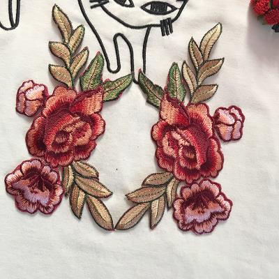 Apparel Accessories Red Rose Embroidery Lace Applique Hot  Fix Motif