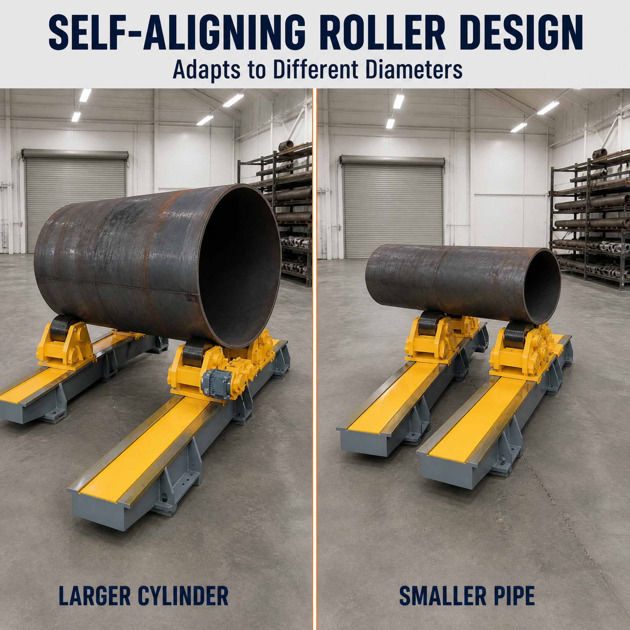 Self-Aligning Welding Turning Roll, Automatically Adapt to Different Pipe Diameters, Heavy Duty Welding Rotator for Vessel Grinding & Welding