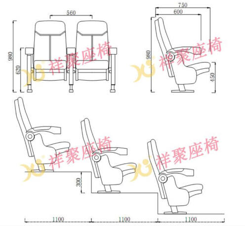 VIP Cover fabric folding theater seating / chair with cup holder XJ-6805