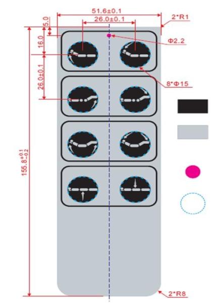 Painel impermeável da tela de toque do interruptor de membrana com adesivo de 3M e botão 8