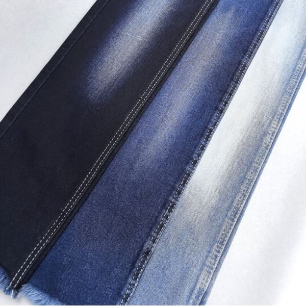 Super suave de tres núcleos de alto estiramiento Eco-amigable 11.5 oz JSD3159 azul oscuro tejido de denim ancho 160-161cm