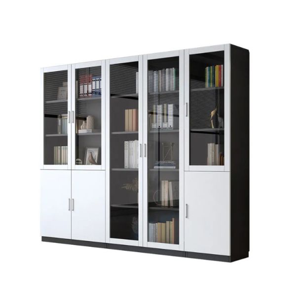 Dark Brown Glass Door File Cabinet 6 Door CEO Large Wood Filing Cabinet