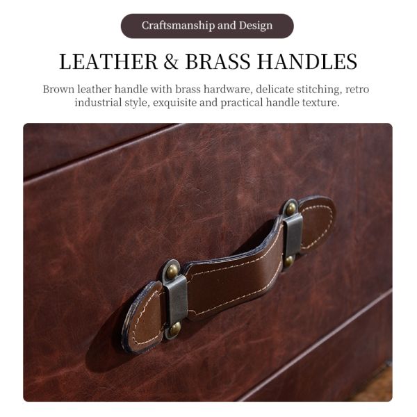 Nidea #8611 Red Wine  Bar Coffee Table Personalized Hotel Reception Room Industrial Style Double Drawer Retro Aluminum Leather Rivets