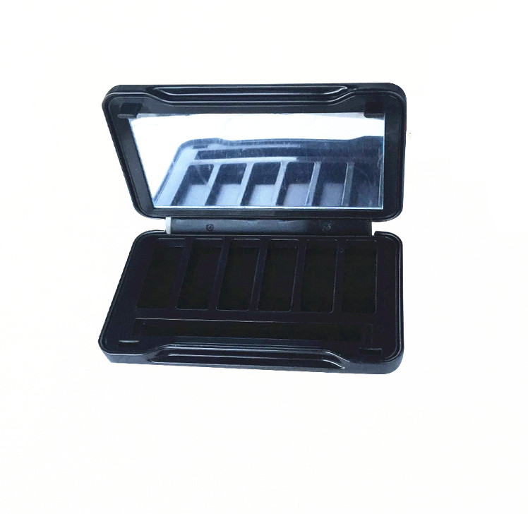 Black elegant matel tin can /  tin box container with hinged lid and plastic inner mirror