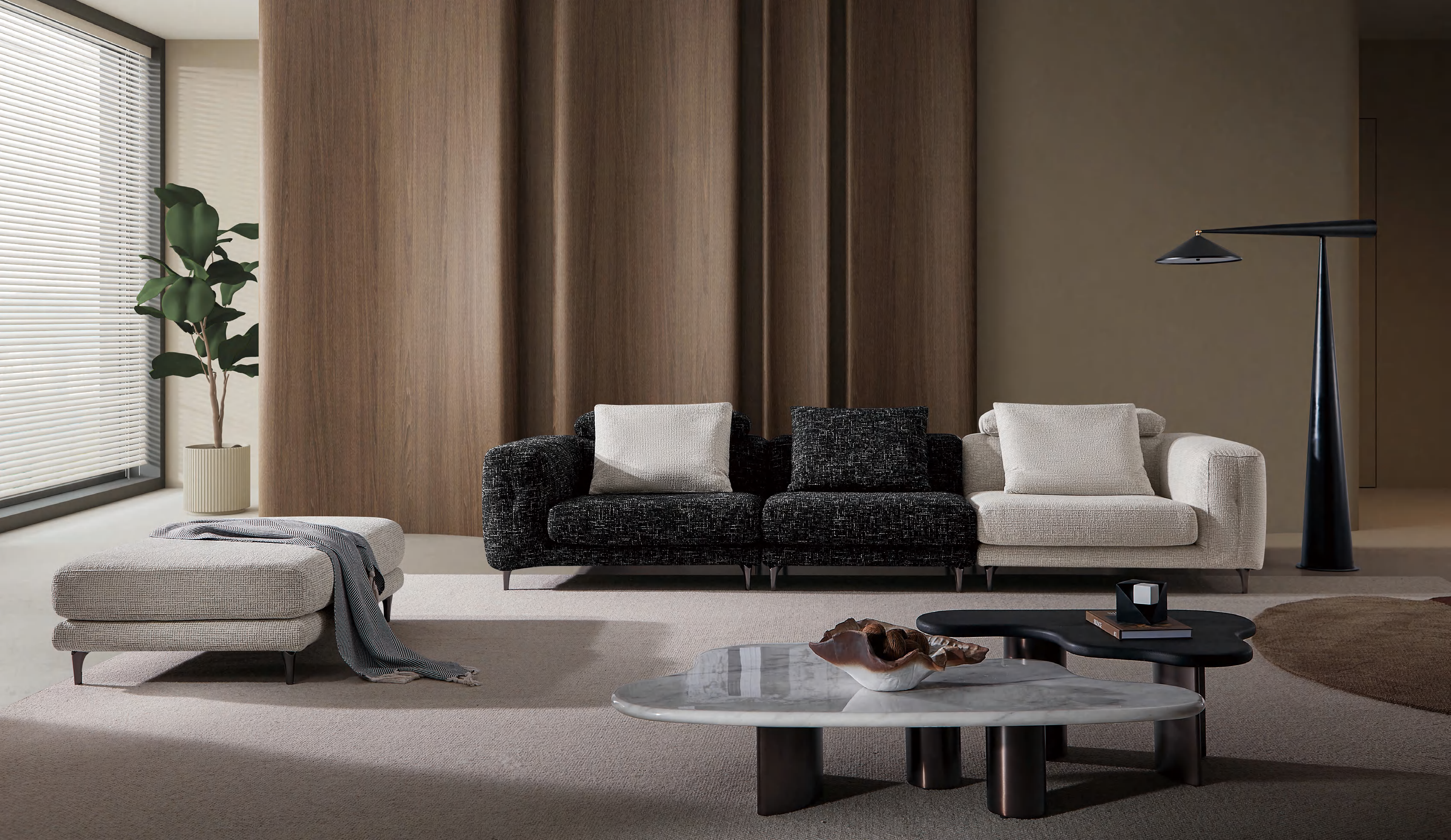 Modern minimalist black and white color blocked sofa combination
