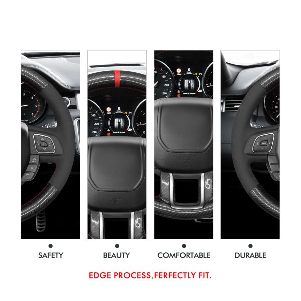 Car Accessories  Hand Stitch Carbon Fiber Suede Strip Steering Wheel Cover for Land Rover Range Rover Evoque  Coupe Convertible
