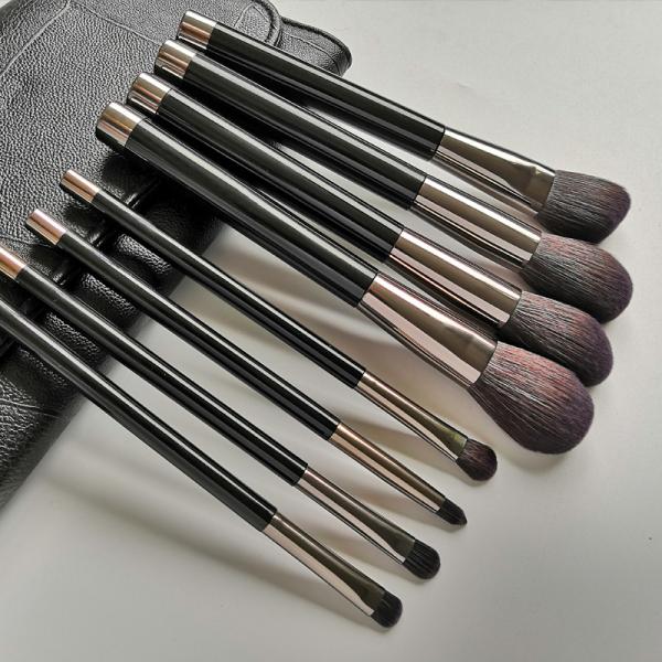 Vegan Face Eye Beauty Makeup Brush Set 8pcs Shiny Black Plastic Handle