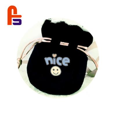 Cute Black Color Recyclable Material Velvet String Fabric Shopping Bag