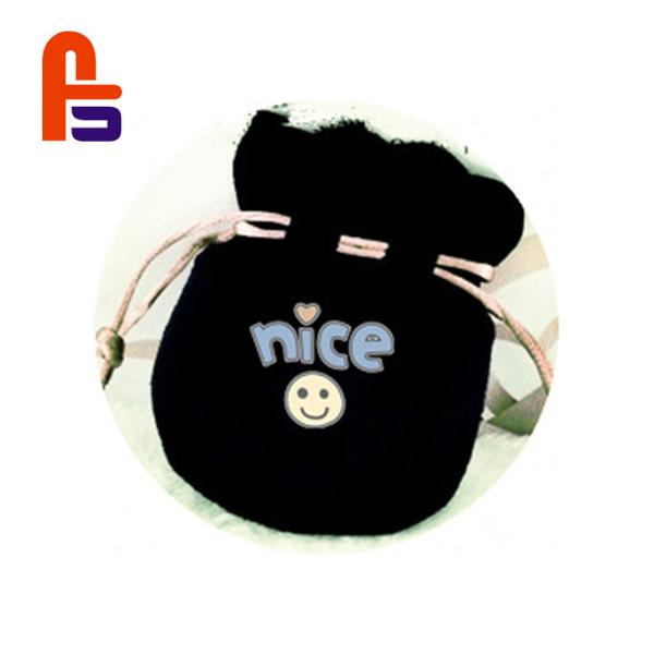Cute Black Color Recyclable Material Velvet String Fabric Shopping Bag