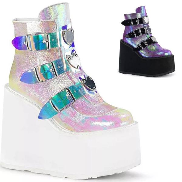 Chameleon'S Skin PU 8cm Ladies Flat Boots 6 Inch With Ultra Light Trim