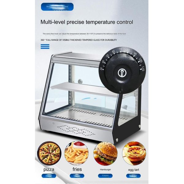 Hot Food Showcase Fried Chicken Food 220V Black Heated Display Cabinet with 500W Power