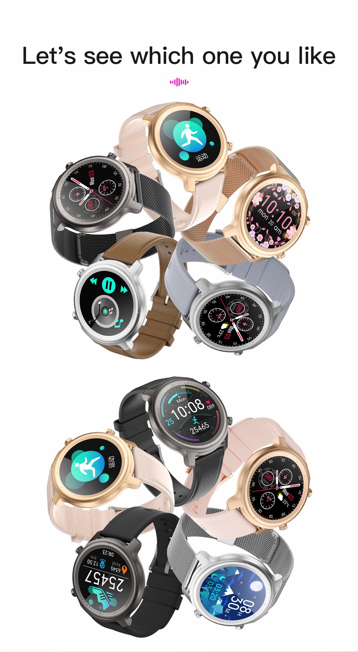 Smartwatches стороны 1.28in Smartwatch периода круглых женский с напоминанием календаря