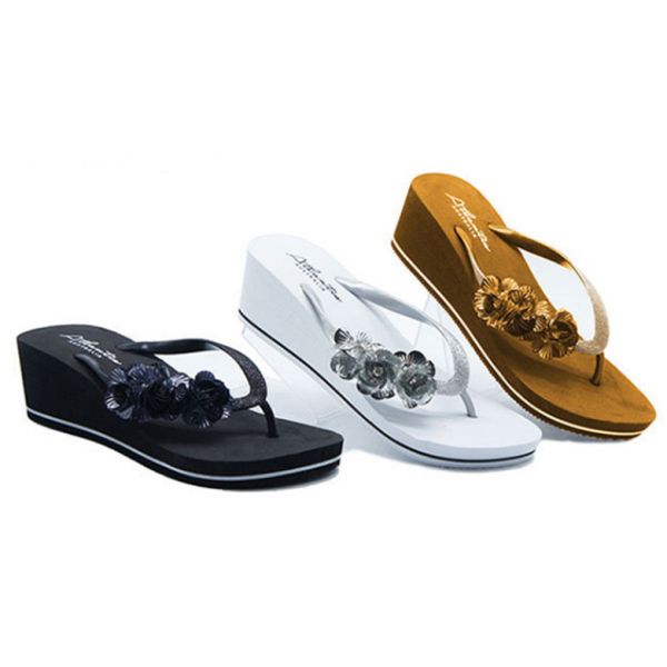 Summer Eva Flip Flop Wedge Black Glitter Flip Flop For Woman Heel