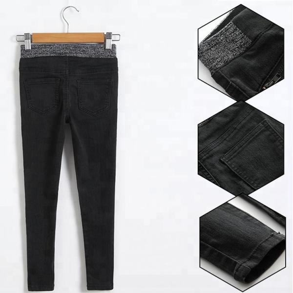 Childrens Girl Black Jeans Pants With PU Patch On Knee OEM Custom Design