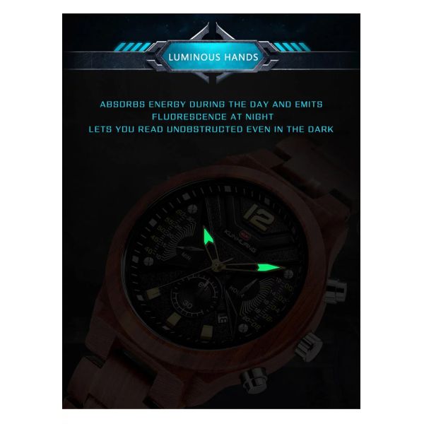 48mm Case Adult Wood Chronograph Quartz Watch