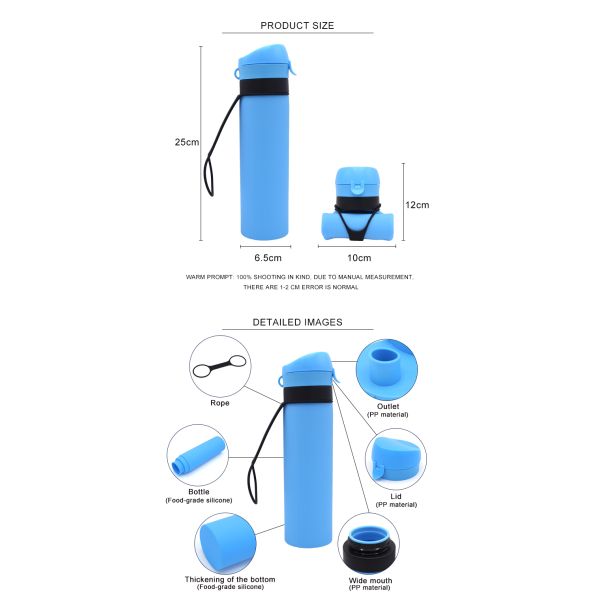 600ml Drinking Water Silicone Foldable Bottle With Sling