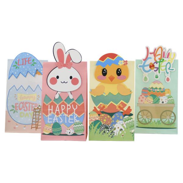 Fold-over Flap Food Packaging Paper Bag，Easter Day Food Takeaway Paper Biodegradable Bags