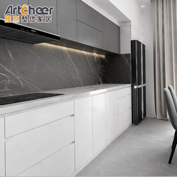 High Gloss Lacquer Kitchen Cabinet with L Shape Sintered Stone Table Top Customized Color