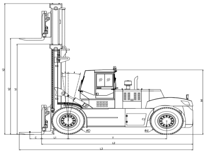 40T Heavy Duty Diesel Forklift FD400 Warehouse Forklift Yellow
