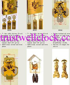 Skeleton Clocks, 7 days Movement for Skeleton Wall Clocks and grandfather clocks, weight/chain drive brass material