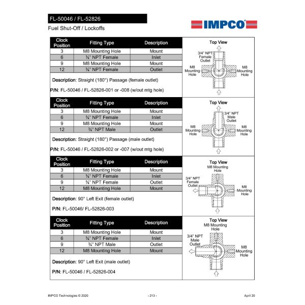 FL 50046 FL 52826 IMPCO Lpg Lock Off Valve Fuel System Parts