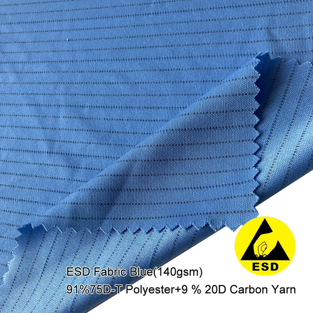 5mm Stripe ESD Fabric Blue (140gsm) 91%75D-T Polyester+9 % 20D Carbon Yarn