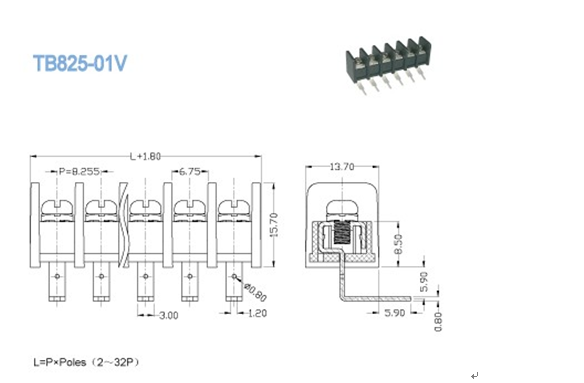 Блоки электрической силы барьера терминальные сооружают 8.255mm 300V 20A для PCB