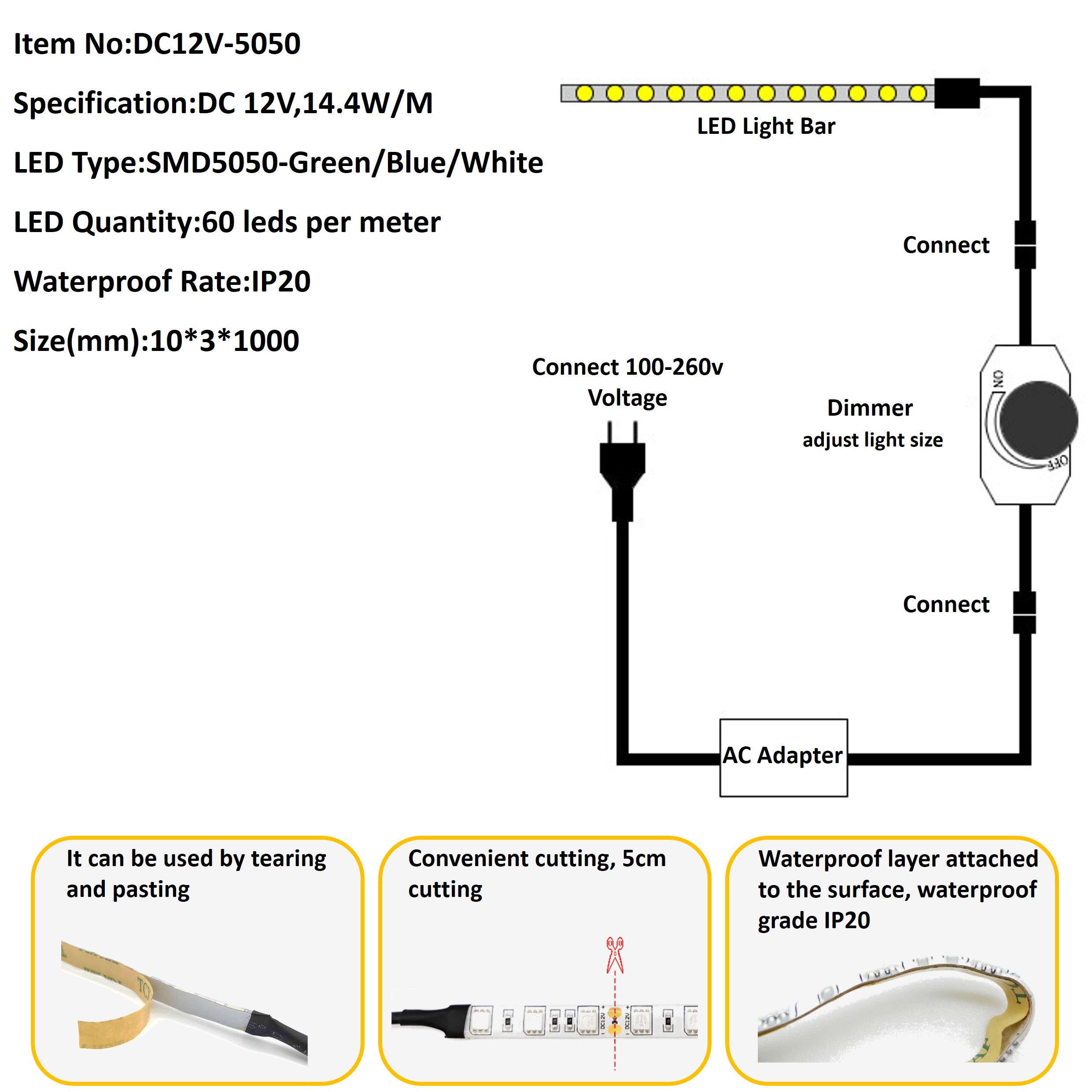 Домашнее самоклеящее освещение под шкафами IP33 6000K