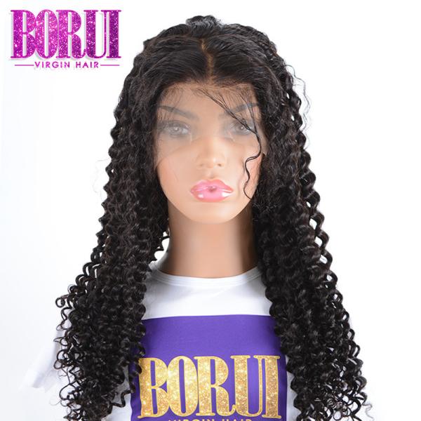 Natural Black Brazilian Human Wigs Deep Curly Lace Front Wig With Baby Hair
