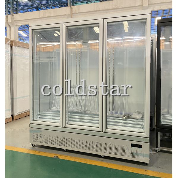 Three doors glass door display refrigerator freezer Fan cooling upright drinks cooler -white