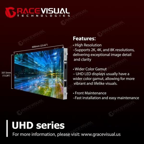 16:9 Ultra HDシリーズ LEDディスプレイ-P0.7-P2.3mmピクセルピッチ,600×337.5mmキャビネットサイズ,7680hzリフレッシュレート,SMD,GOBおよびCOB技術で2k,4k,8k解像度を簡単に達成