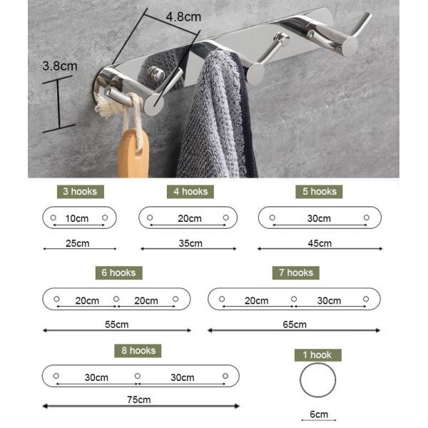 Wall Mounted Decorative Stainless Steel Hook Rack For Hanging Coats Backpack