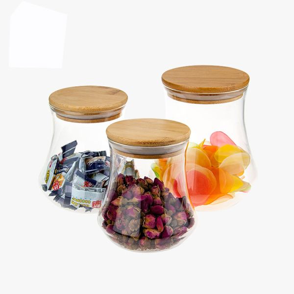 Heat Resistance Borosilicate Glass Canister Jar With Airtight Bamboo Lid Food Storage