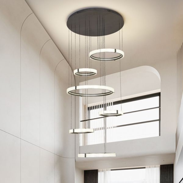 Nordic Indoor Villa Big Lighting Chandelier Modern Creative Ring Hollow Rotating Pendant Light