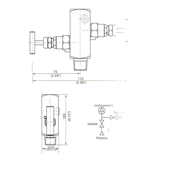2 Way 100C Oil 1000 Psi Instrument Manifold Valve For Pressure Gauge