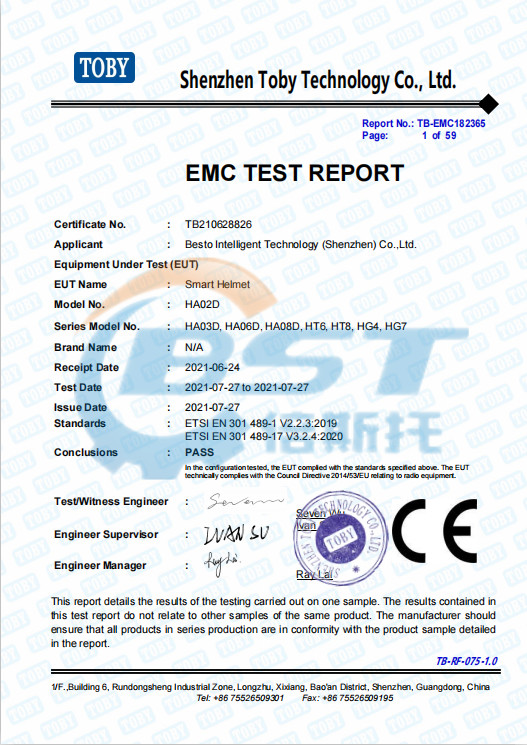 Besto Intelligent Technology (Shenzhen) Co., Ltd Сертификации
