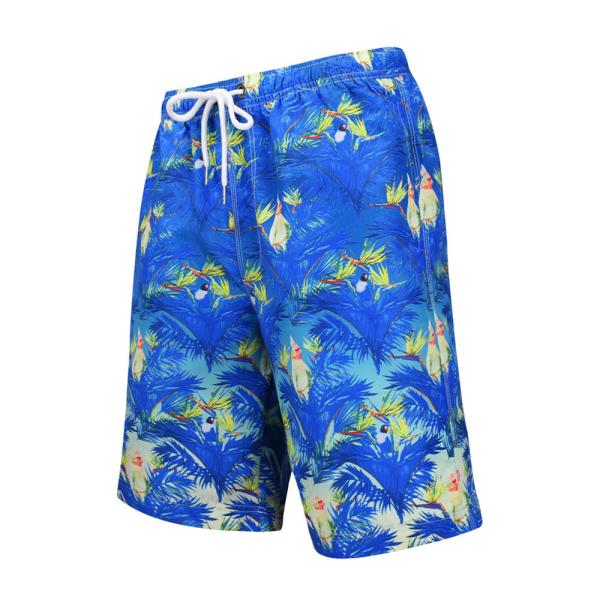 Digital Printed Polyester Men'S Wide Leg Blue Beach Shorts