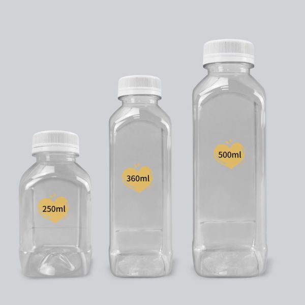 Food Grade Bpa Free Pet Beverage Milk Bottles 8oz 12oz 16oz Empty Plastic Square Juice Bottles With Caps