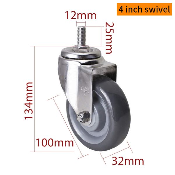 EDL 4Inch Stainless Steel Caster Loading 150Kg with TPU Wheel  Threaded Swivel/Brake S544S-75