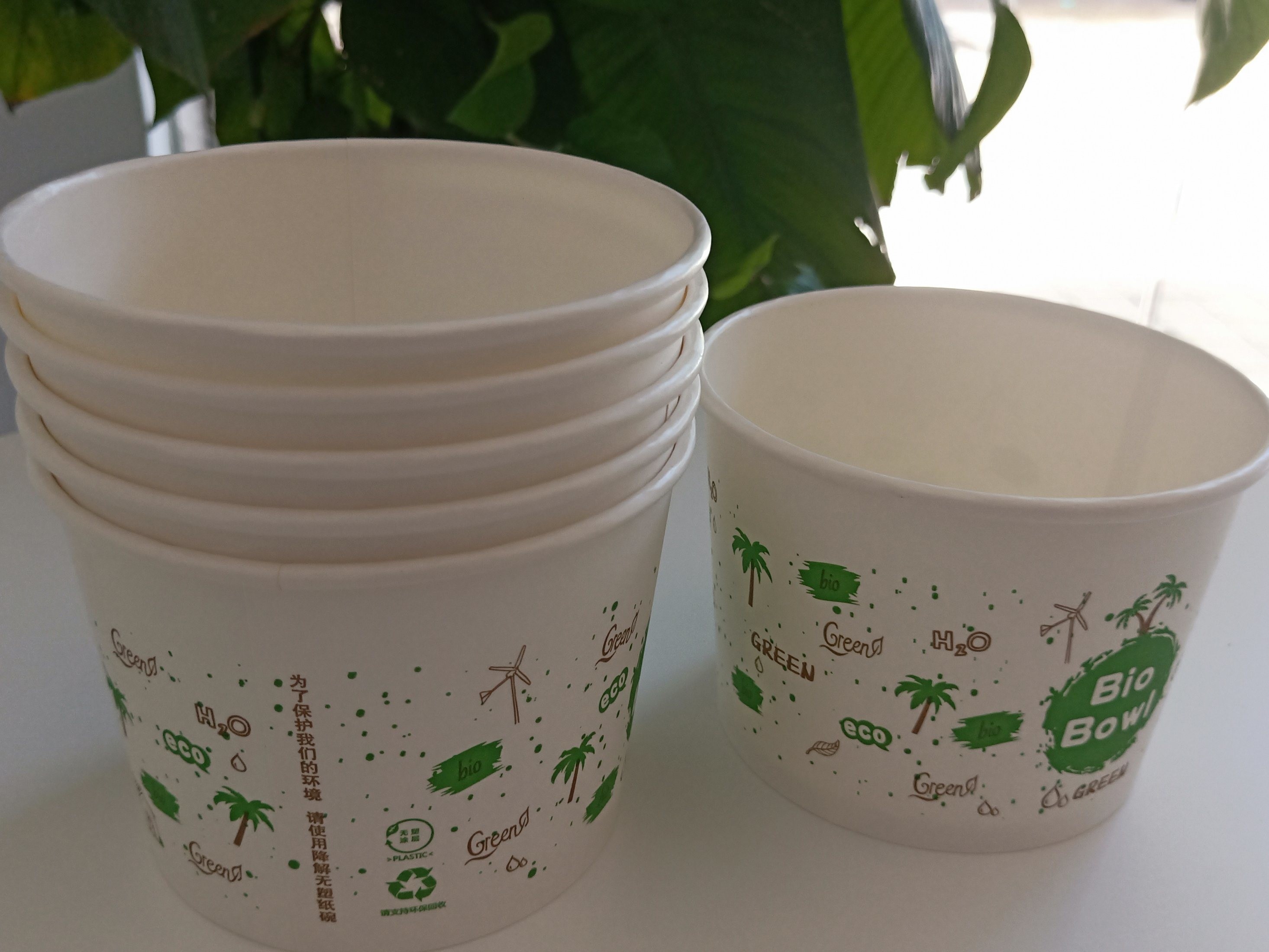 400-1800ml Round Paper Container Without PE Coated Bamboo Wood Material Plastic Free