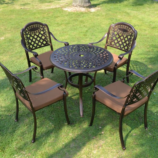 Outdoor Furniture Garden Dining Set in Rectangular Shape with Red Copper Cast Aluminum