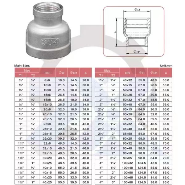 Stainless Steel 201 304 316 Npt BSP Threaded Pipe Coupling Fittings Red Socket Reducer