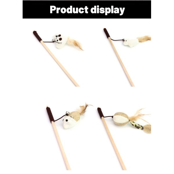 M Size Cat Teaser Wand Cute Wood Cat Feather Wand OEM ODM Cat Teaser Stick