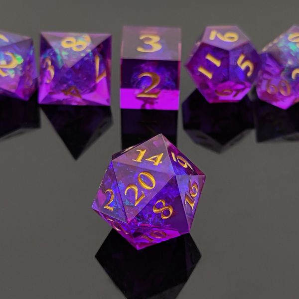 Purple Resin Dice 7PCS DND Dragon And Dungeon Polyhedron Sharp Edge