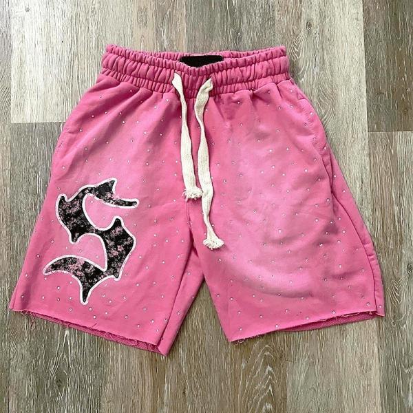 Logo imprimé sur écran sur mesure en strass Pocket Acid Wash Vintage Shorts pour hommes Sweat Cotton Shorts français Jogging Shorts en coton