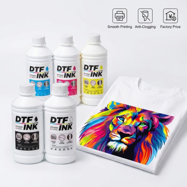 Economic DTF Pigment Ink 1000ml CMYK White for Epson I3200 4720 XP600 Printer High Speed Production Smooth Flow Anti-Clogging
