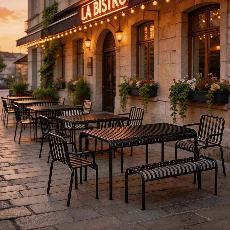 Modern Simple Design Iron Construction Weather-Resistant Outdoor Patio Furniture for Garden Restaurants