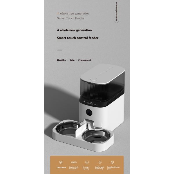 Modern 5L Automatic Pet Feeder Double Bowl Large Capacity Cat Dog Feeder Remote Video Timing Charging Solid Style Battery