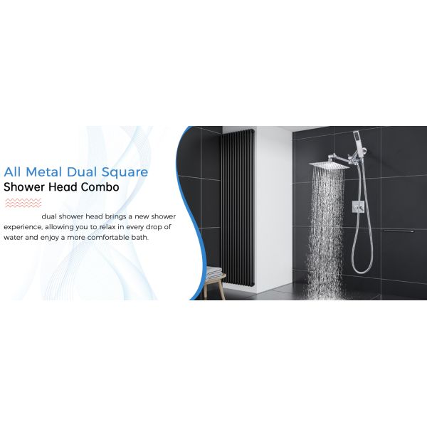 Polished Chrome Square Handheld Zinc Shower Head Combo With Adjustable Extension Arm